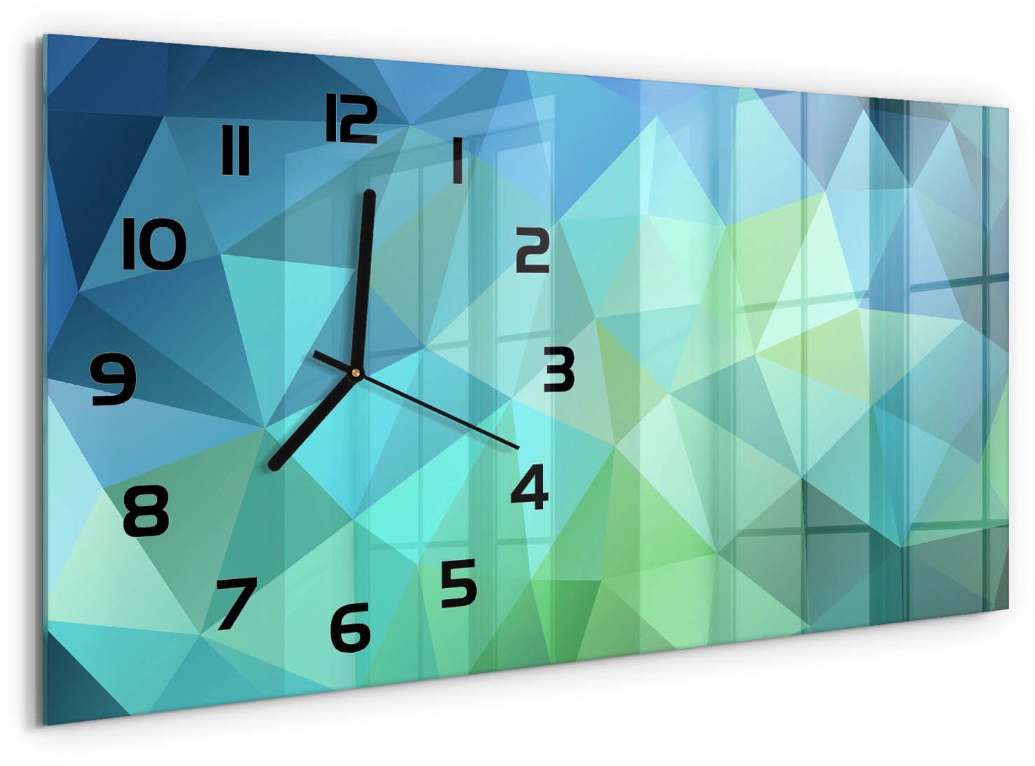 TULUP Wandklok - Abstracte achtergrond Decoratieve Glazen Klok - 60x30 cm - Blauw Glazen Wandklok Design - Zwarte handen - Rechthoekige Klok - Glazen Klok Met Print - Wandklok Glas Met Motief