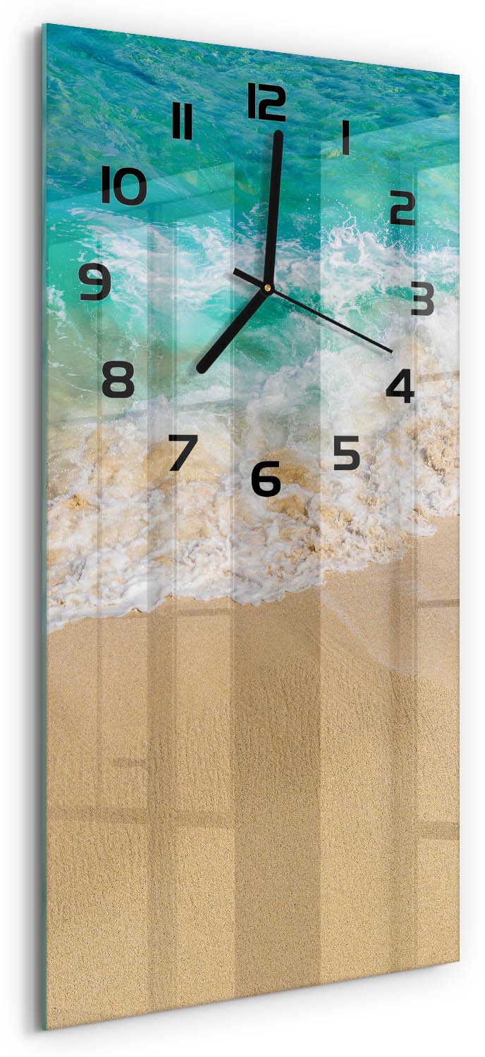 Tulup Wandklok - Strand en zee Glazen Klok Met Print - 30x60 cm - Blauw Wandklok Glas Met Motief - Zwarte handen - Rechthoekige Klok - Wandklok Glas Decoratie - Gekleurde Glazen Klok