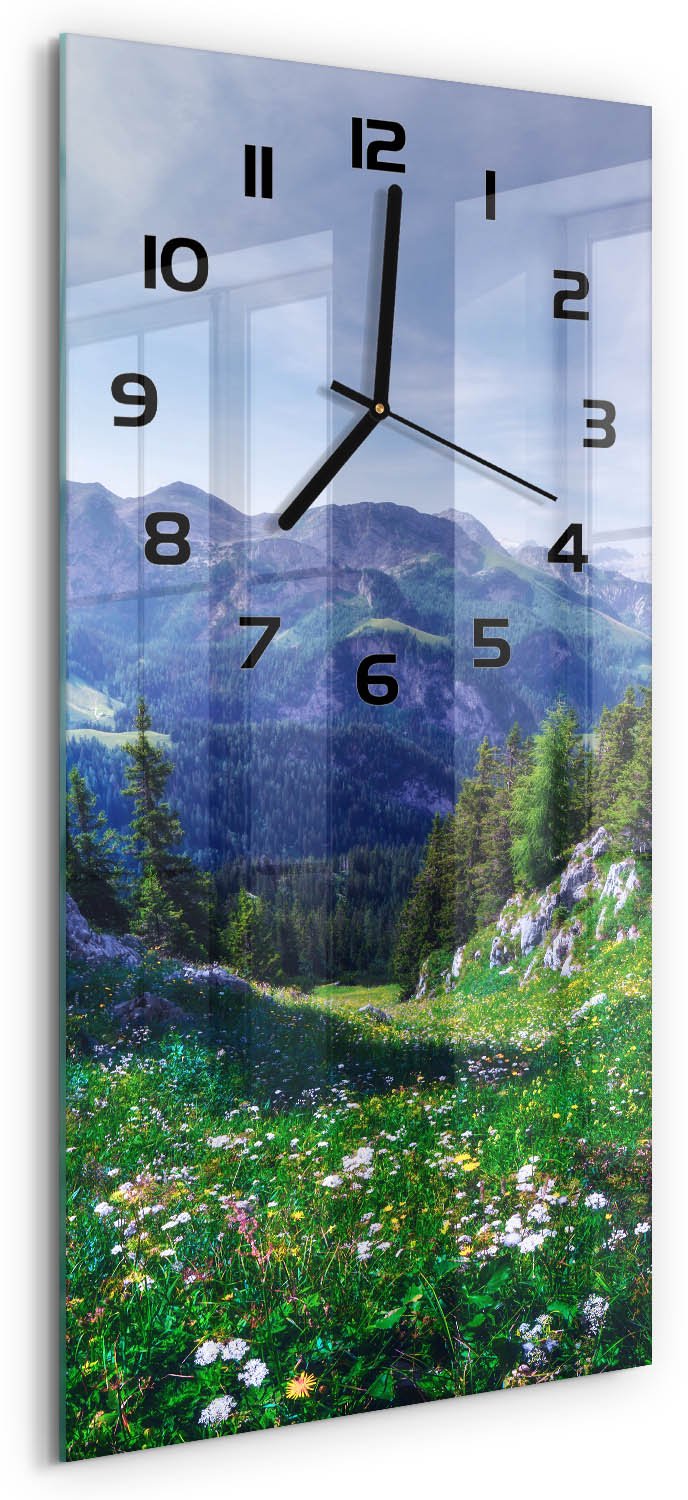 Tulup Wandklok - Alpen Wandklok Glas Decoratie - 30x60 cm - Groente Gekleurde Glazen Klok - Zwarte handen - Rechthoekige Klok - Klok Glas Met Opdruk - Moderne Wandklok Glas
