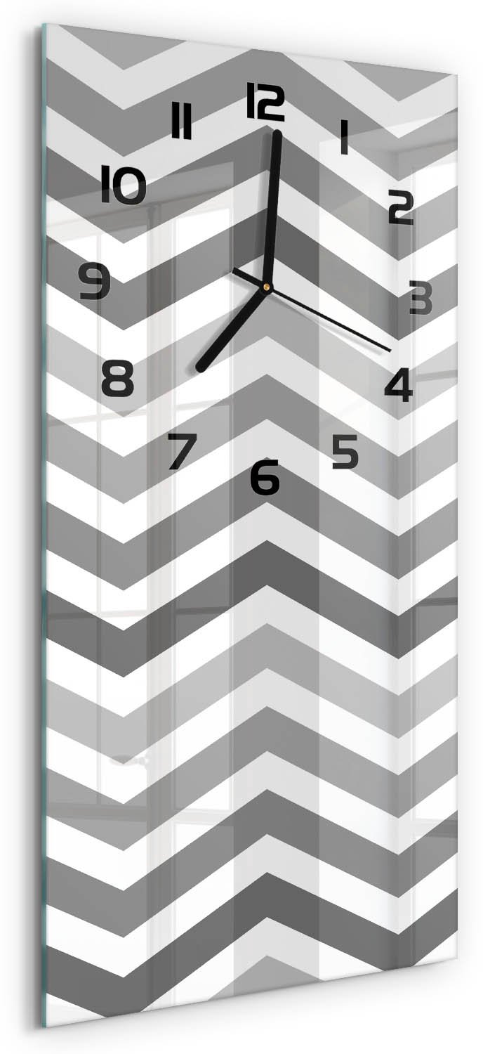 Tulup Wandklok - Grijze zigzag Wandklok Glas Decoratie - 30x60 cm - Grijs Gekleurde Glazen Klok - Zwarte handen - Rechthoekige Klok - Klok Glas Met Opdruk - Moderne Wandklok Glas