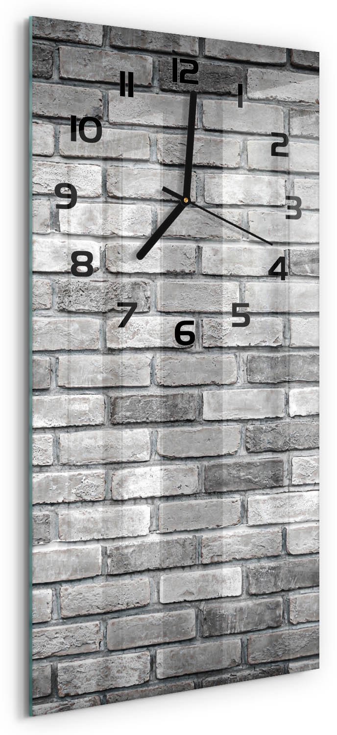 Tulup Wandklok - Bakstenen muur Wandklok Glas Decoratie - 30x60 cm - Grijs Gekleurde Glazen Klok - Zwarte handen - Rechthoekige Klok - Klok Glas Met Opdruk - Moderne Wandklok Glas