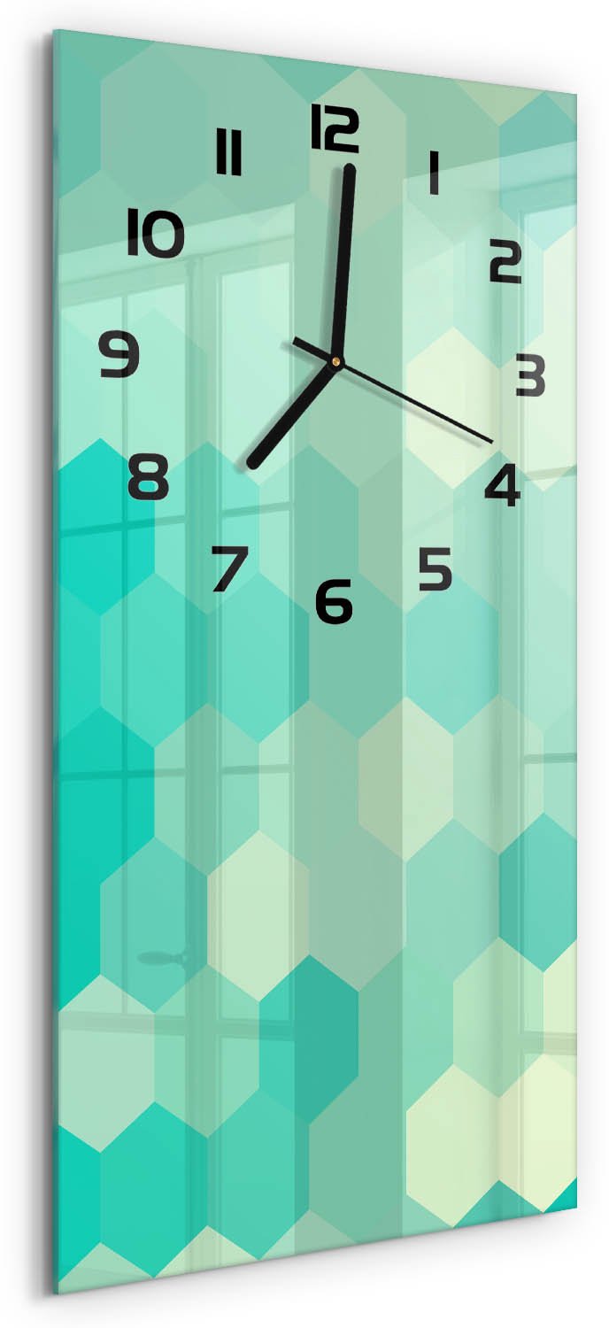 Tulup Wandklok - Geometrische achtergrond Gekleurde Glazen Klok - 30x60 cm - Groente Glazen Klok Met Print - Zwarte handen - Rechthoekige Klok - Moderne Wandklok Glas - Wandklok Glas Decoratie