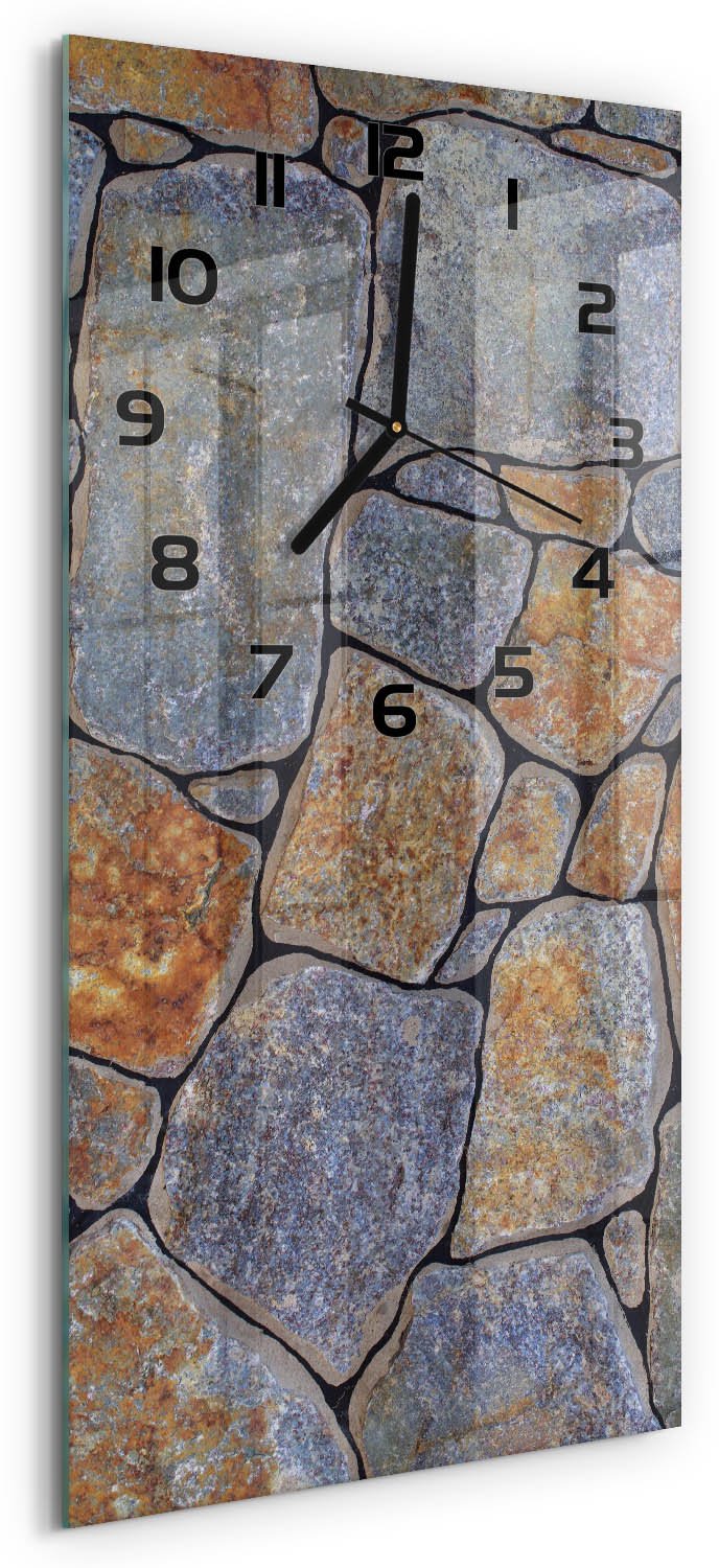 Tulup Wandklok - Achtergrond van stenen Wandklok Glas Decoratie - 30x60 cm - Grijs Gekleurde Glazen Klok - Zwarte handen - Rechthoekige Klok - Klok Glas Met Opdruk - Moderne Wandklok Glas
