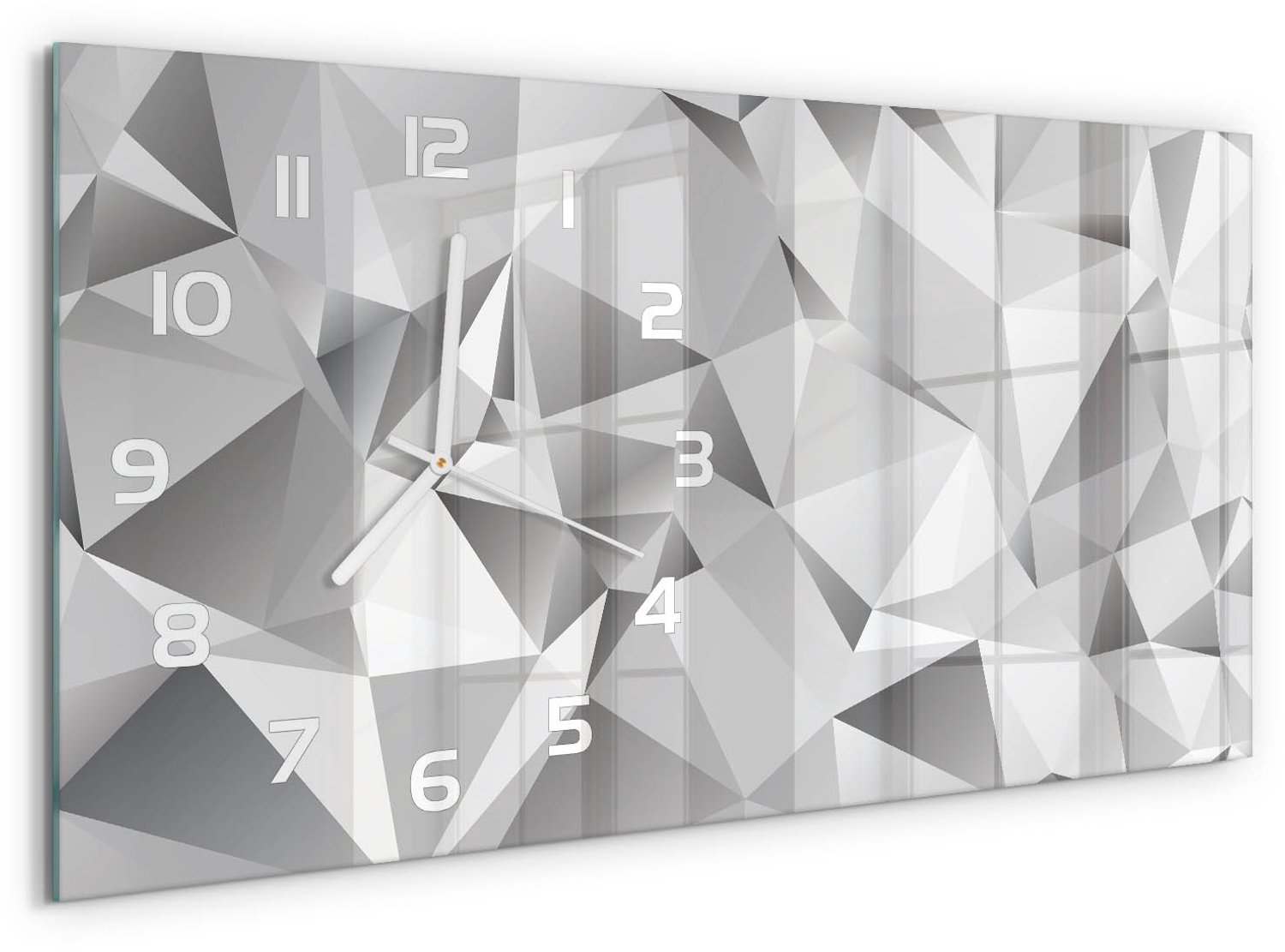 TULUP Wandklok - 3D-abstractie Gekleurde Glazen Klok - 60x30 cm - Grijs Glazen Klok Met Print - Witte handen - Rechthoekige Klok - Moderne Wandklok Glas - Wandklok Glas Decoratie