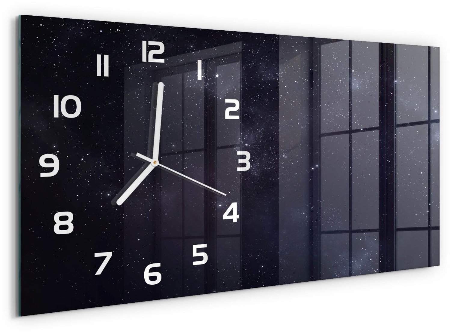 TULUP Wandklok - Sterrenbeeld Klok Glas Met Opdruk - 60x30 cm - Zwart Moderne Wandklok Glas - Witte handen - Rechthoekige Klok - Decoratieve Glazen Klok - Glazen Wandklok Design