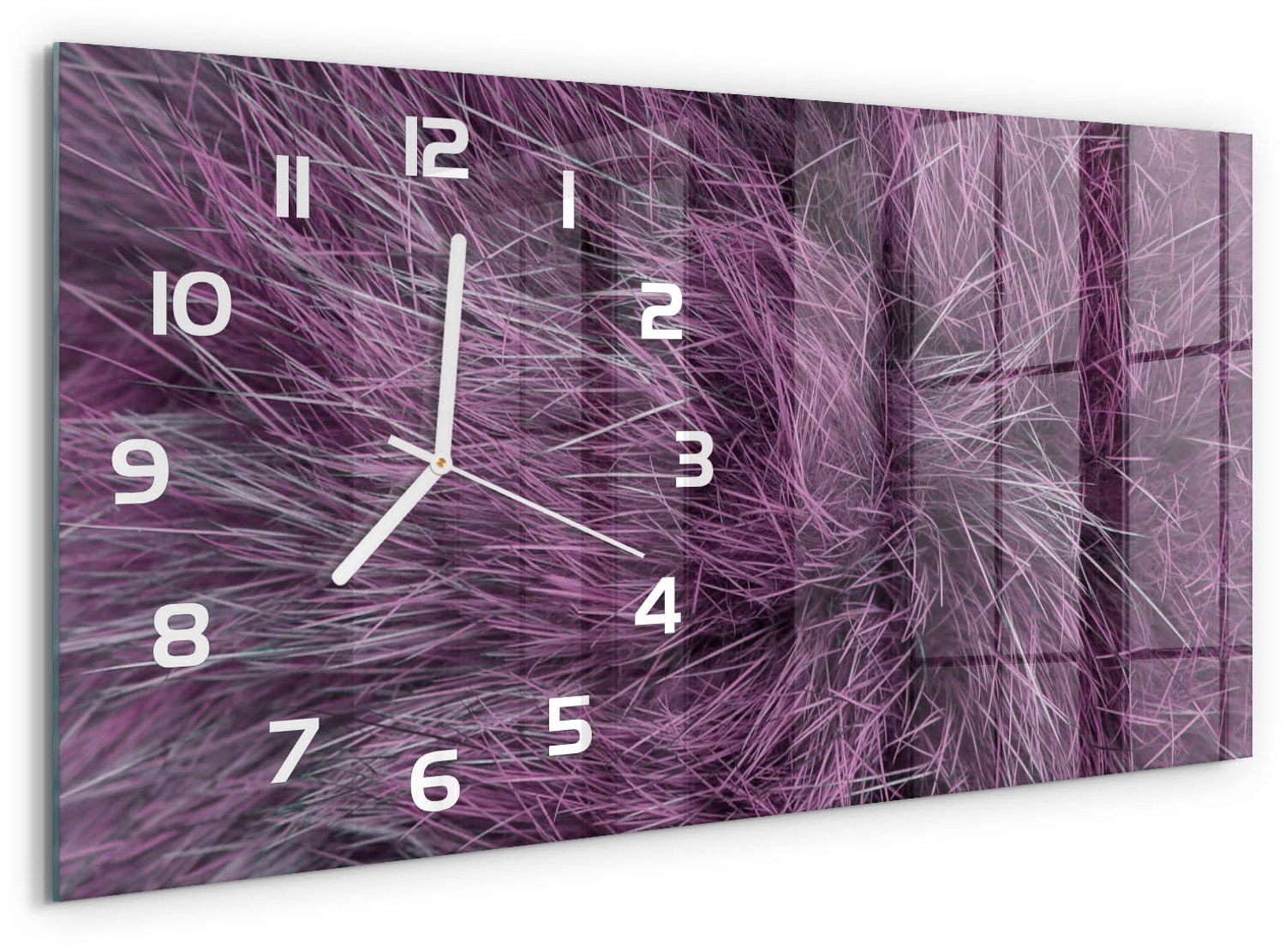 TULUP Wandklok - Roze bont Wandklok Glas Decoratie - 60x30 cm - Roze Gekleurde Glazen Klok - Witte handen - Rechthoekige Klok - Klok Glas Met Opdruk - Moderne Wandklok Glas
