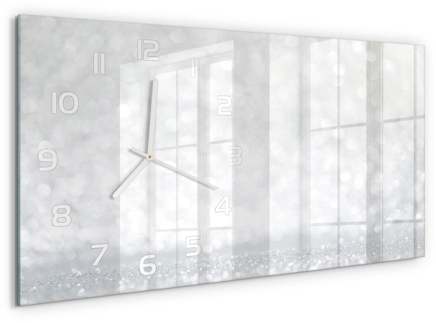 TULUP Wandklok - Kleine dingen Glazen Klok Met Print - 60x30 cm - Zilver Wandklok Glas Met Motief - Witte handen - Rechthoekige Klok - Wandklok Glas Decoratie - Gekleurde Glazen Klok