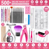 Nagelset 500+ Delig - Complete Nail Art Set met Transparante Nageltips, Penselen en Manicure Tools - Inclusief Nagelborstels, Dotting Tools, Vijlen, Nagelstickers en Accessoires voor DIY Gel Nagels