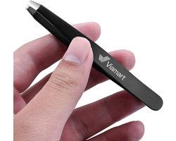 Viamart® Premium Line - Epileerpincet met Schuine Punt - RVS - Pincet voor Wenkbrauwen - Inclusief Etui - Zwart