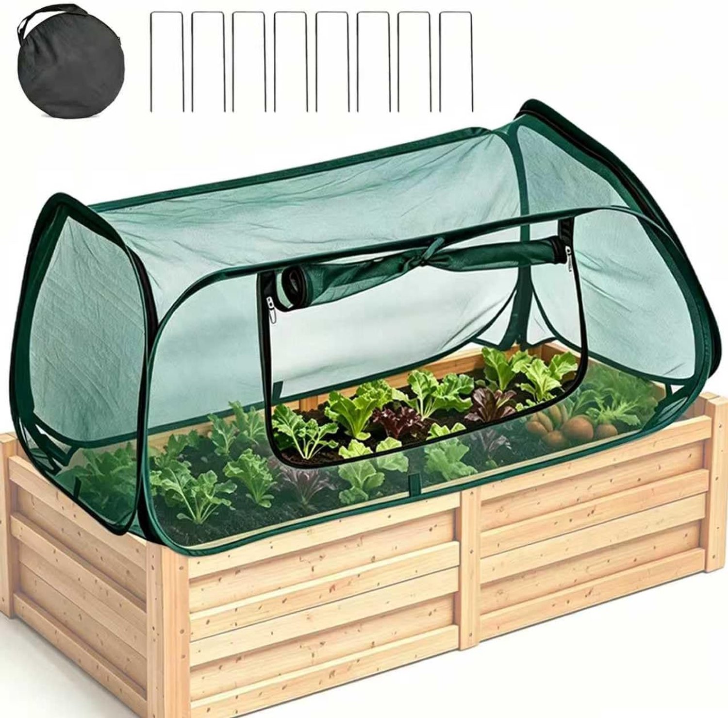 YAGXIG Winterplantennet - Versnelt de plantengroei - Opvouwbaar beschermingsnet - Kasontwerp met oprolbare ritssluiting - Geschikt voor het kweken van groenten en fruit binnen en buiten - 114 cm (L) x 56 cm (B) x 41 cm (H) - Groen