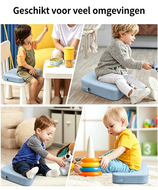 Stoelverhoger Kinderen - 34x34x9 cm Lichtgrijs Zitverhoger met Veiligheidsgordels en Wasbare Hoes voor Eetkamerstoel — afbeelding 3