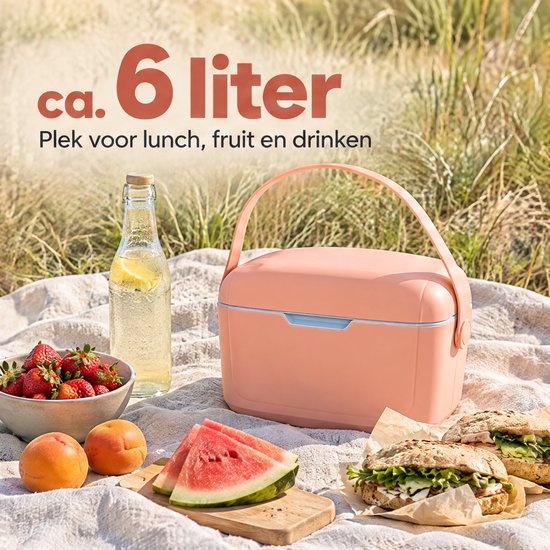 Lomera Koelbox 6 Liter Roze - Kleine Passieve Koelbox met Schouderband - Draagbare Frigobox voor Picknick, Strand en Camping - Isolatiebox - Thermobox - Coolbox van Lomera — afbeelding 4