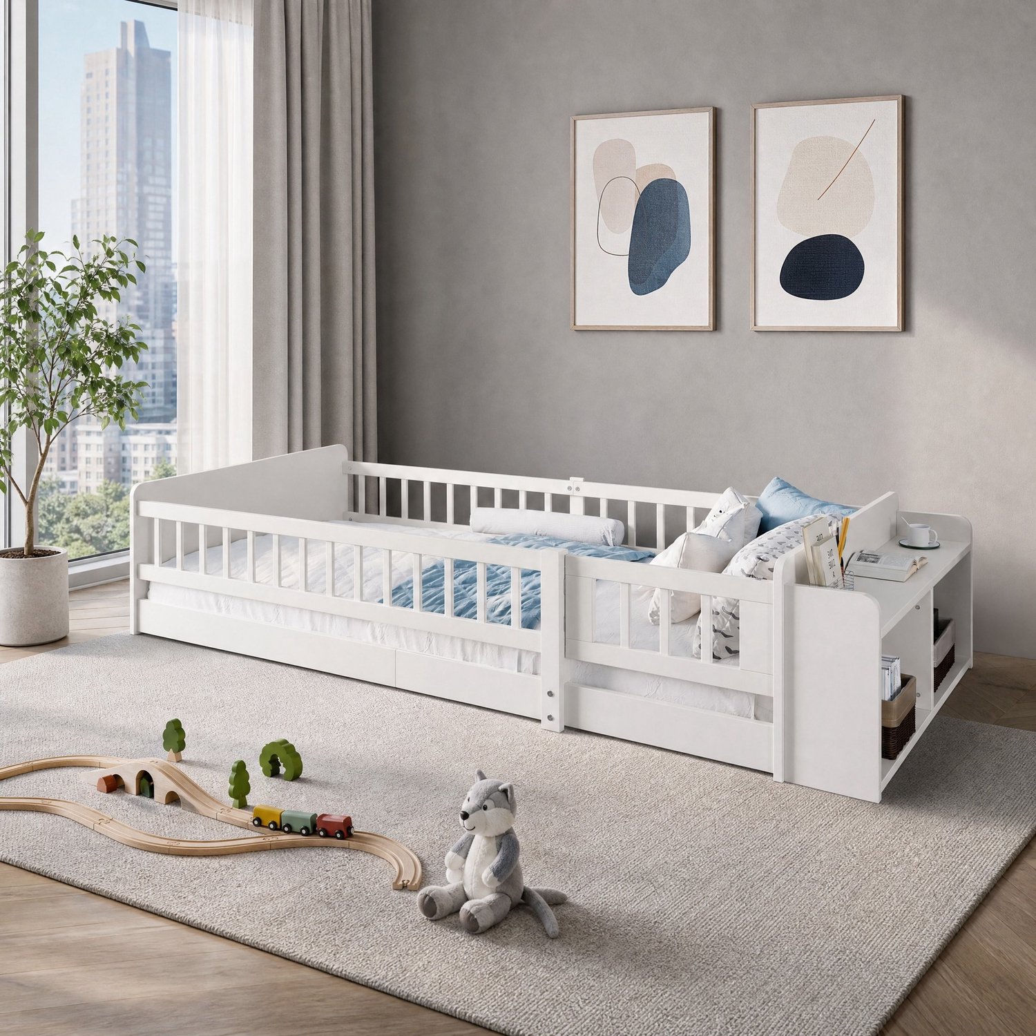 Kinderbed 90 x 200 cm - open opbergruimte - wit