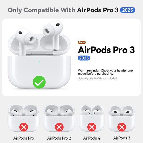 Compatible with AirPods Pro 3 Case - Sky Blue | Silicone Protective Case Cover for Apple Air Pod Pro 3rd (2025), Unisex Design, with Cleaning Kit — afbeelding 3