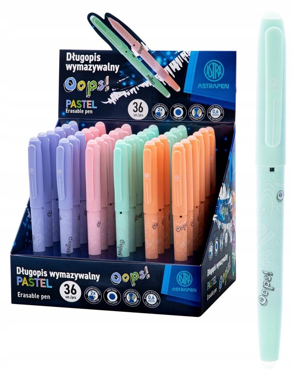 Astra Oops! Pastel Pen - Uitwisbaar, Blauwe Inkt, Soft Touch