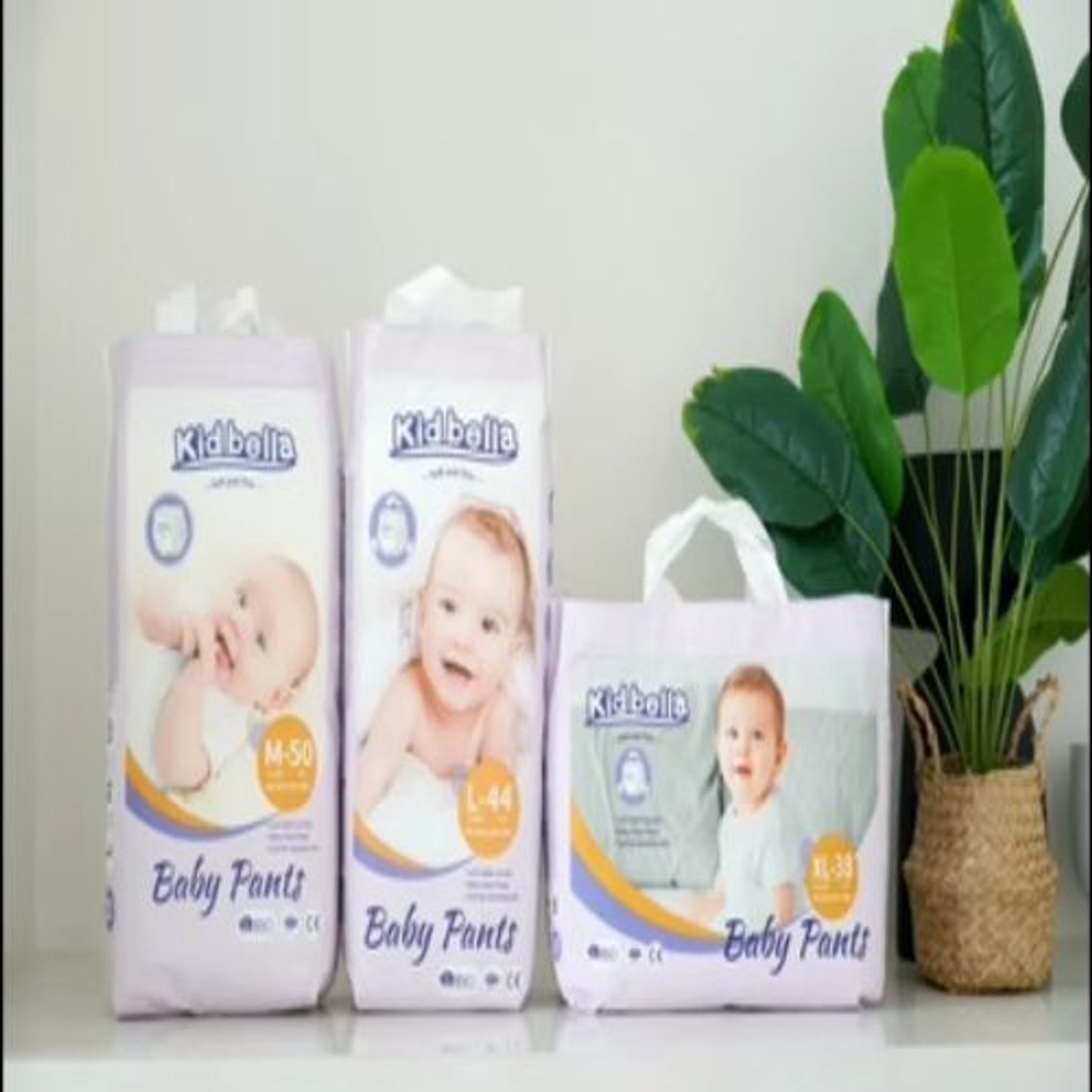 KidBella Baby pant Unisex XL Size 38 pieces per pack, White colour. 12-17kg for New Born baby.