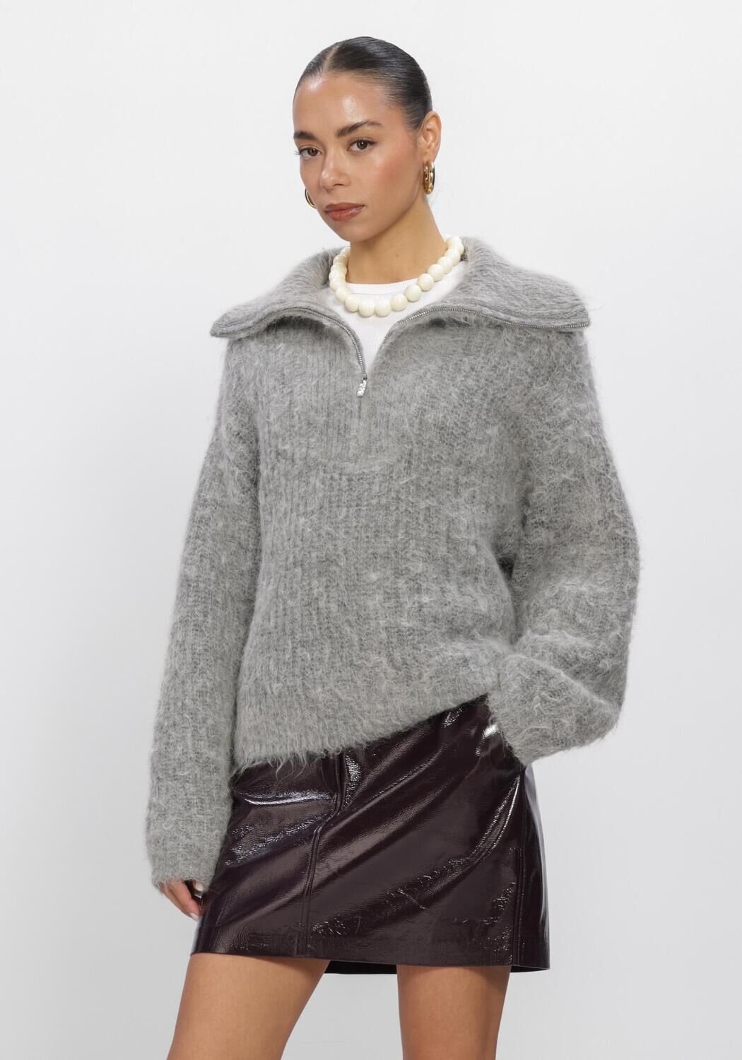 DANTE6 Emyla Zip Sweater Dames - Sweater - Hoodie - Grijs - Maat XS