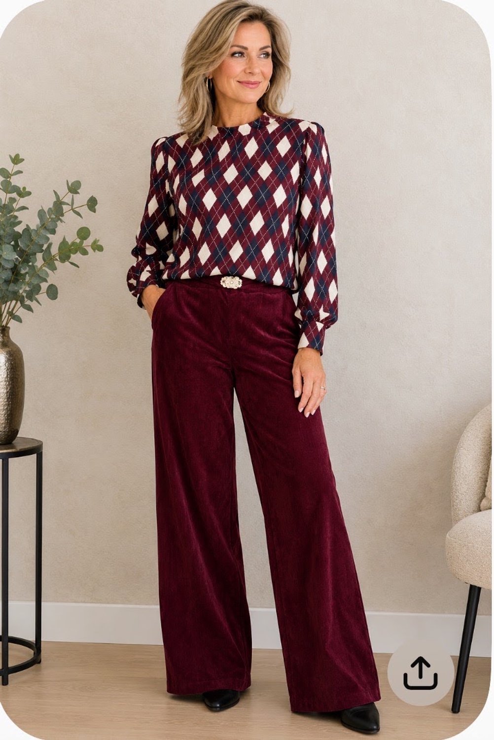 broek - burgundy - L/XL - Elastische boord - geschoren rib / fluweel
