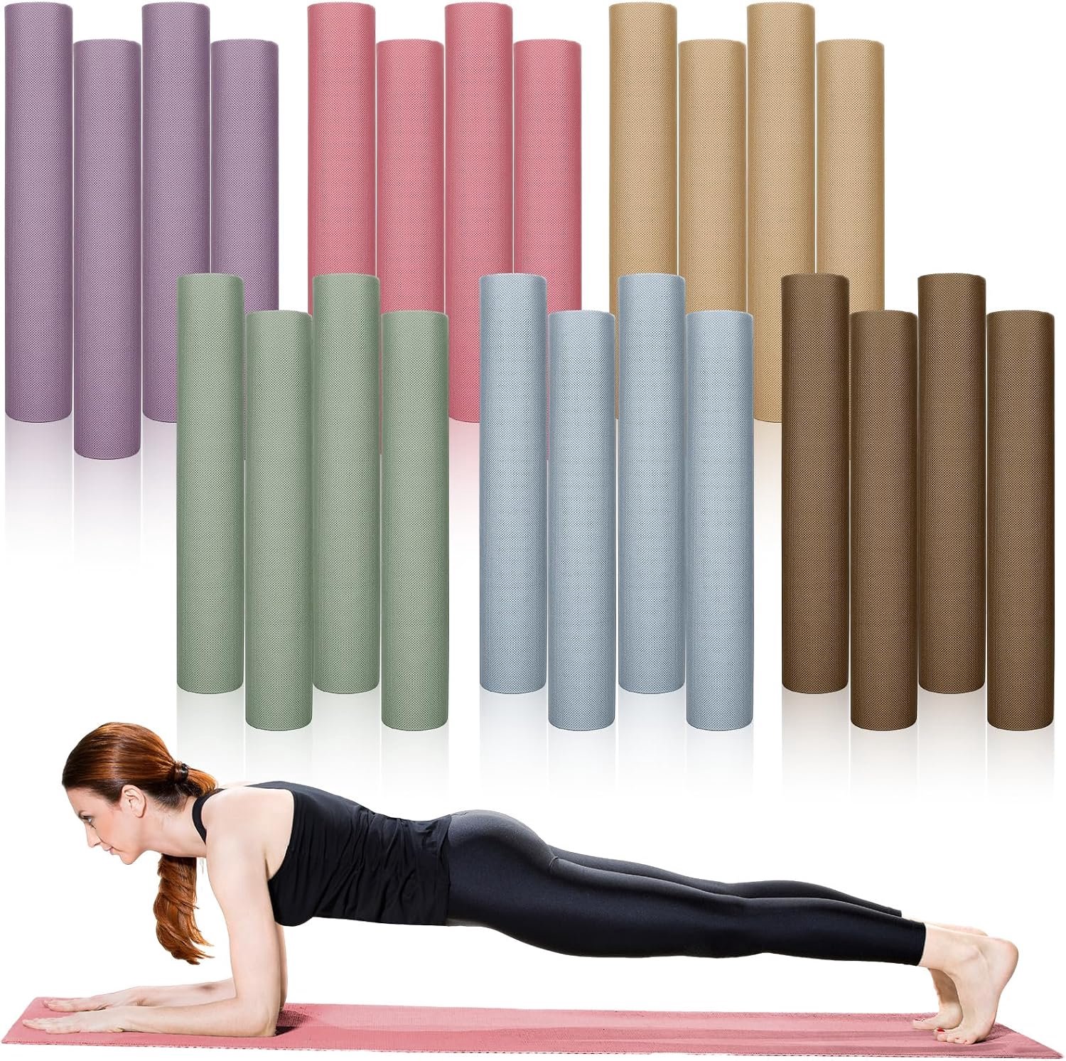24 stuks, 172 x 61 cm, yogamat, 4 mm dik, extra lang, antislip, duurzaam, voor yoga, fitness, stretching, thuis, workout, sportschool en studio, heldere kleur