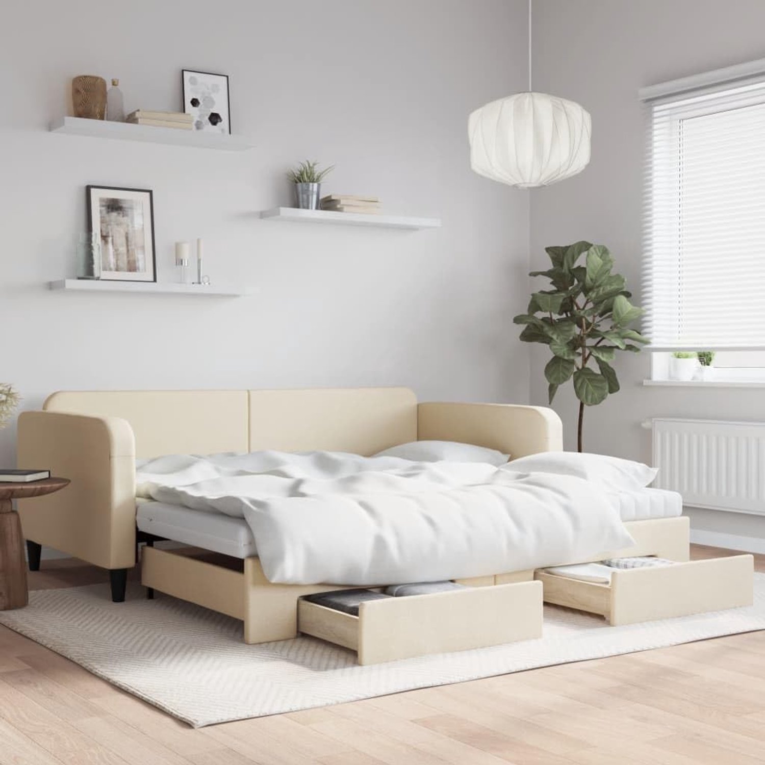 2 in 1 schuimmatras met opberglades slaapbank 100x200 crème