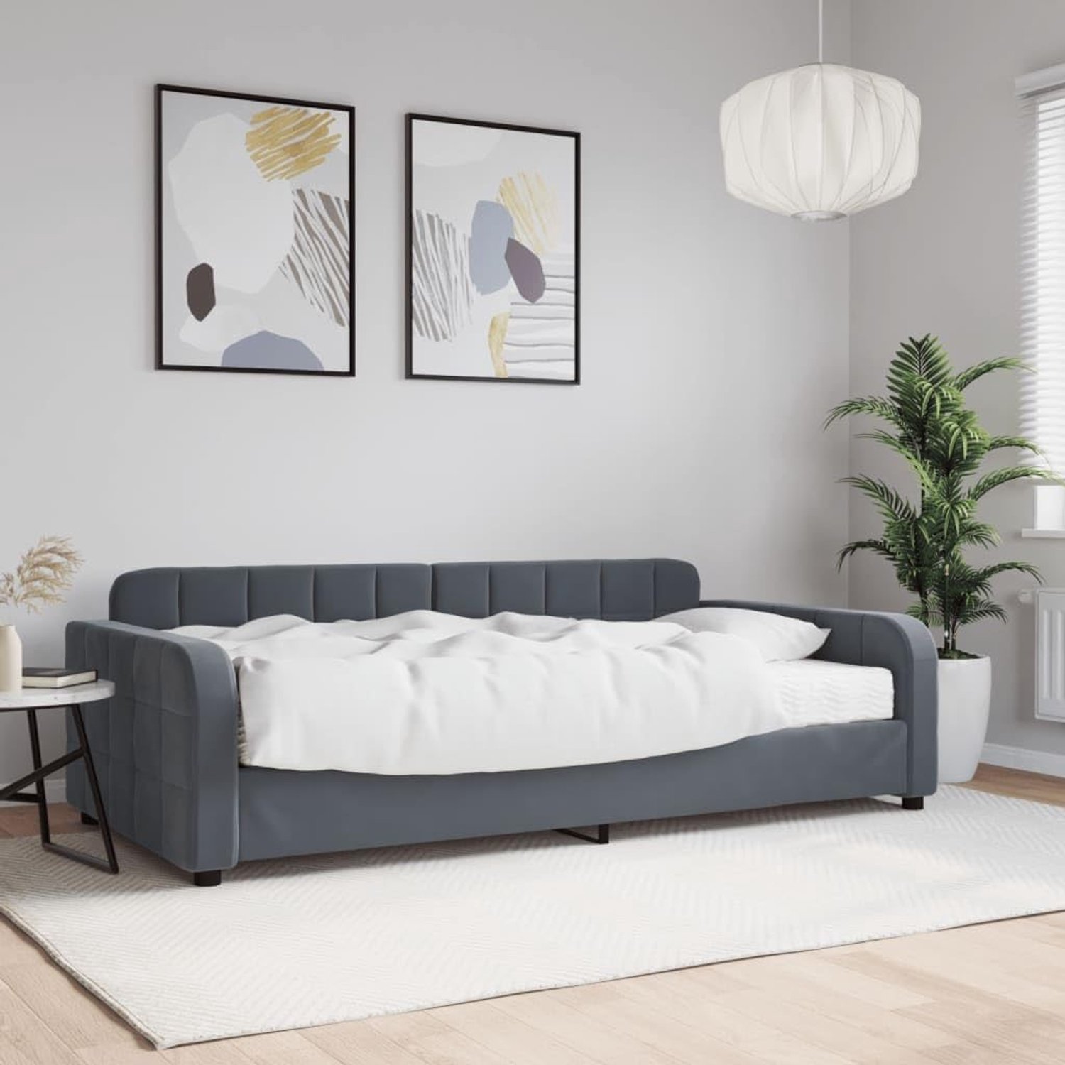 2 in 1 fluwelen slaapbank schuimmatras donkergrijs 100x200 cm