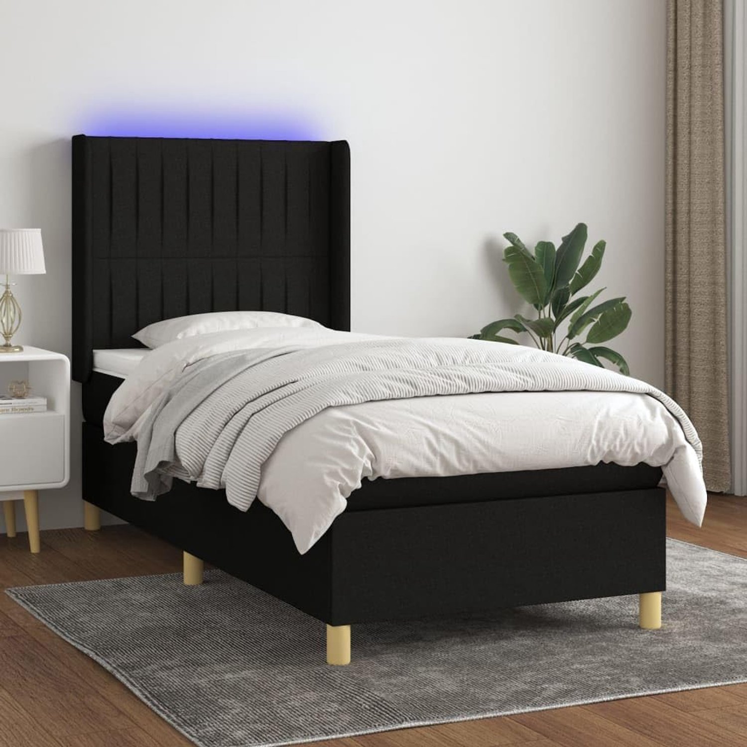 Bed tweepersoonsbed boxspringbed met matras en led zwart 100x200 cm stof geschikt voor familiekamers