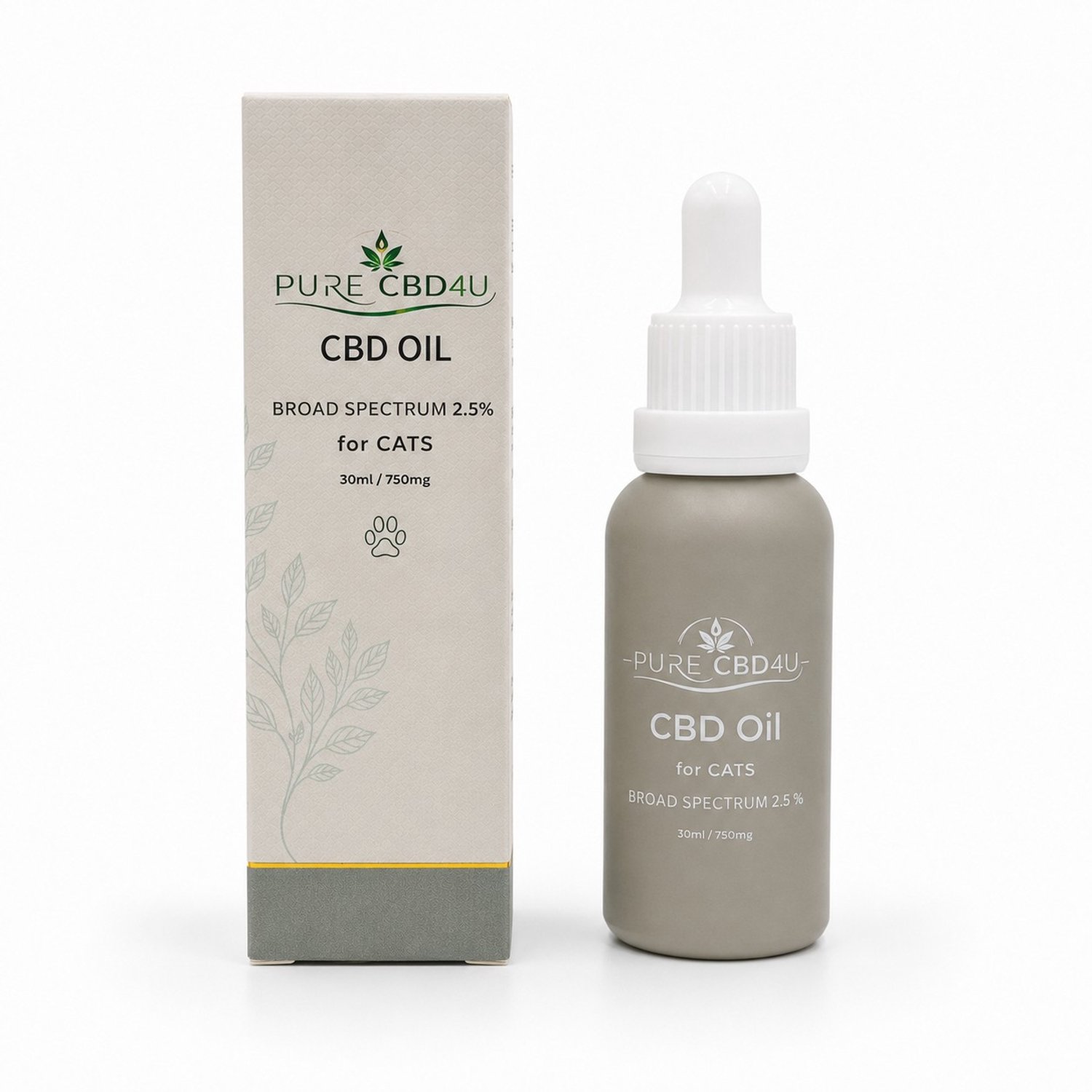 PureCBD4U CBD Olie voor Katten 2,5% – Broad Spectrum – 0% THC – Met Zalmolie – 30 ml