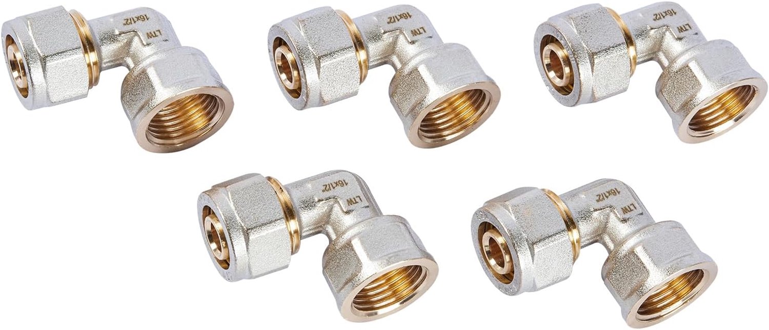 Schroeffitting hoek 90° overgang 16x2.0 mm - vrouwelijke compressie - 1/2" binnendraad - ShopVlot