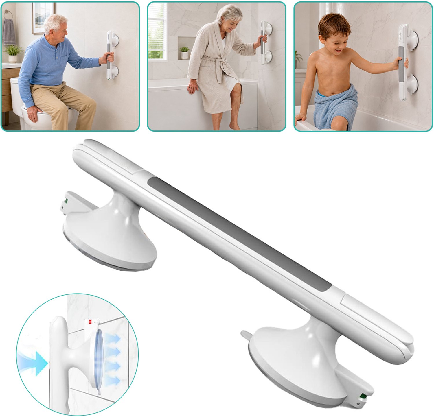 Douchegrepen - Handgrepen Met Zuignappen Voor De Badkamer - Zuignapgrepen - Veiligheidsgreep Voor In Bad