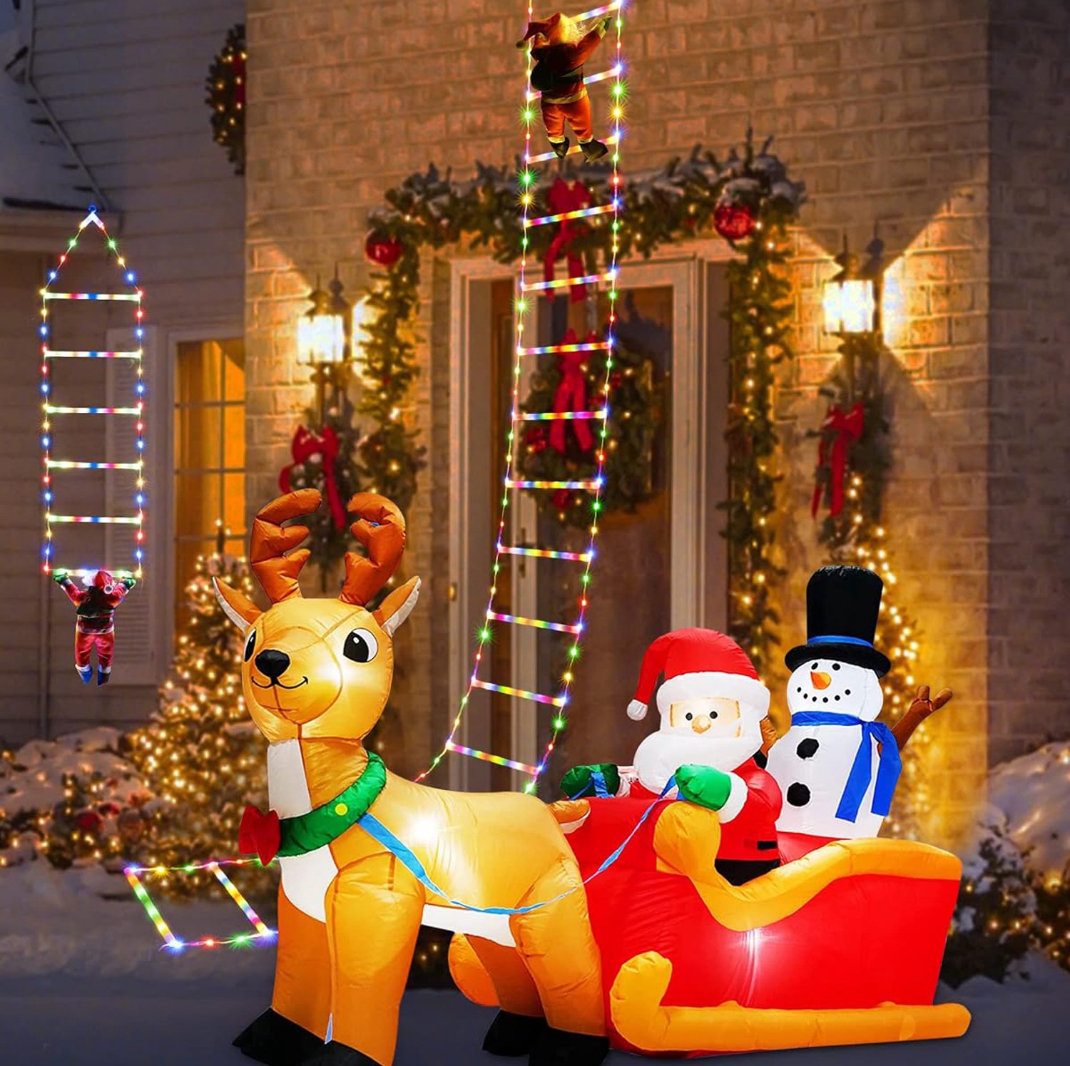 LED Kerstladder Verlichting met Kerstman - Timer Geheugenfunctie - 8 Lichtmodi - 75cm - Warm Wit Licht - Voor Raam Deur Kerstboom Trap Terras - Binnen Buiten Kerstdecoratie – foto 6