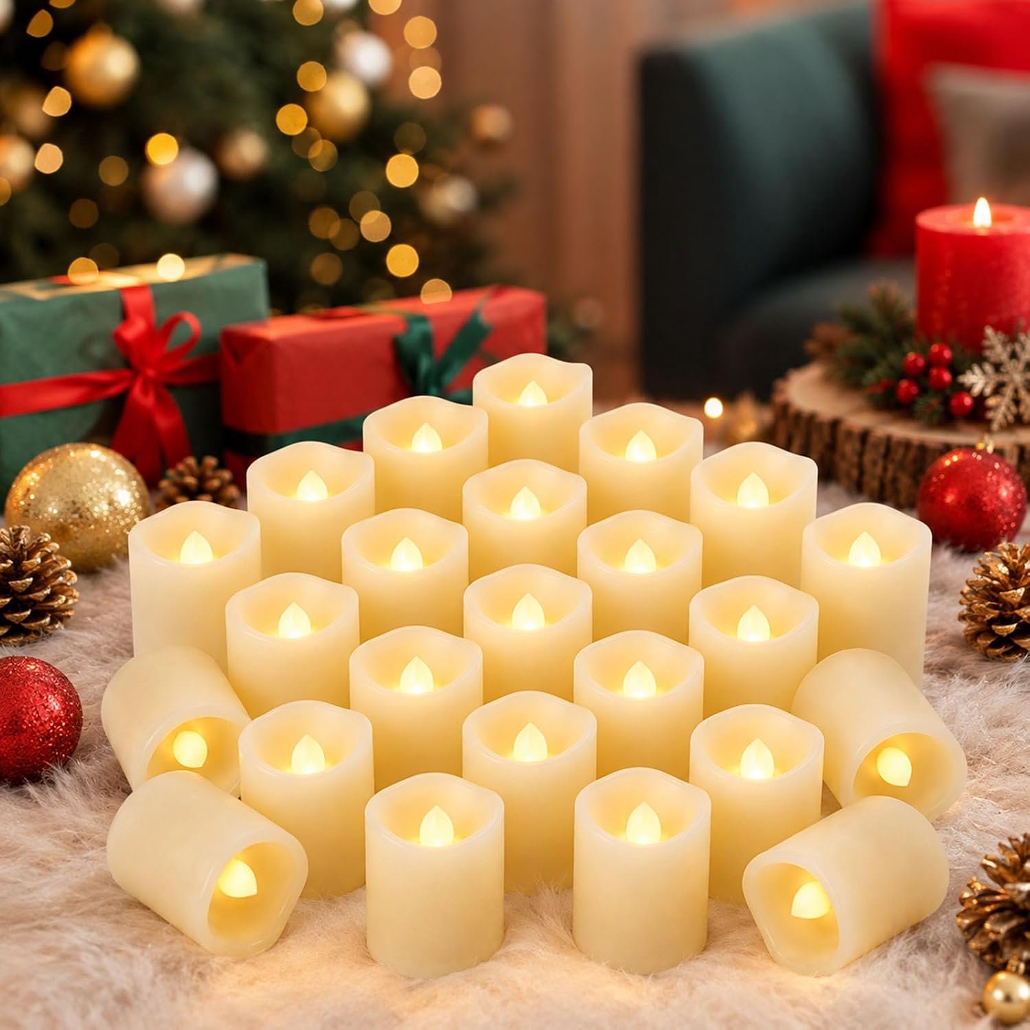 Theelichtjes 24 Stuks, Vlamloze LED Kaarsen met Flikkerend Warm Licht, Batterij Aangedreven Theelicht Kaarsen voor Huisdecoratie, Bruiloft, Kerst en Feest