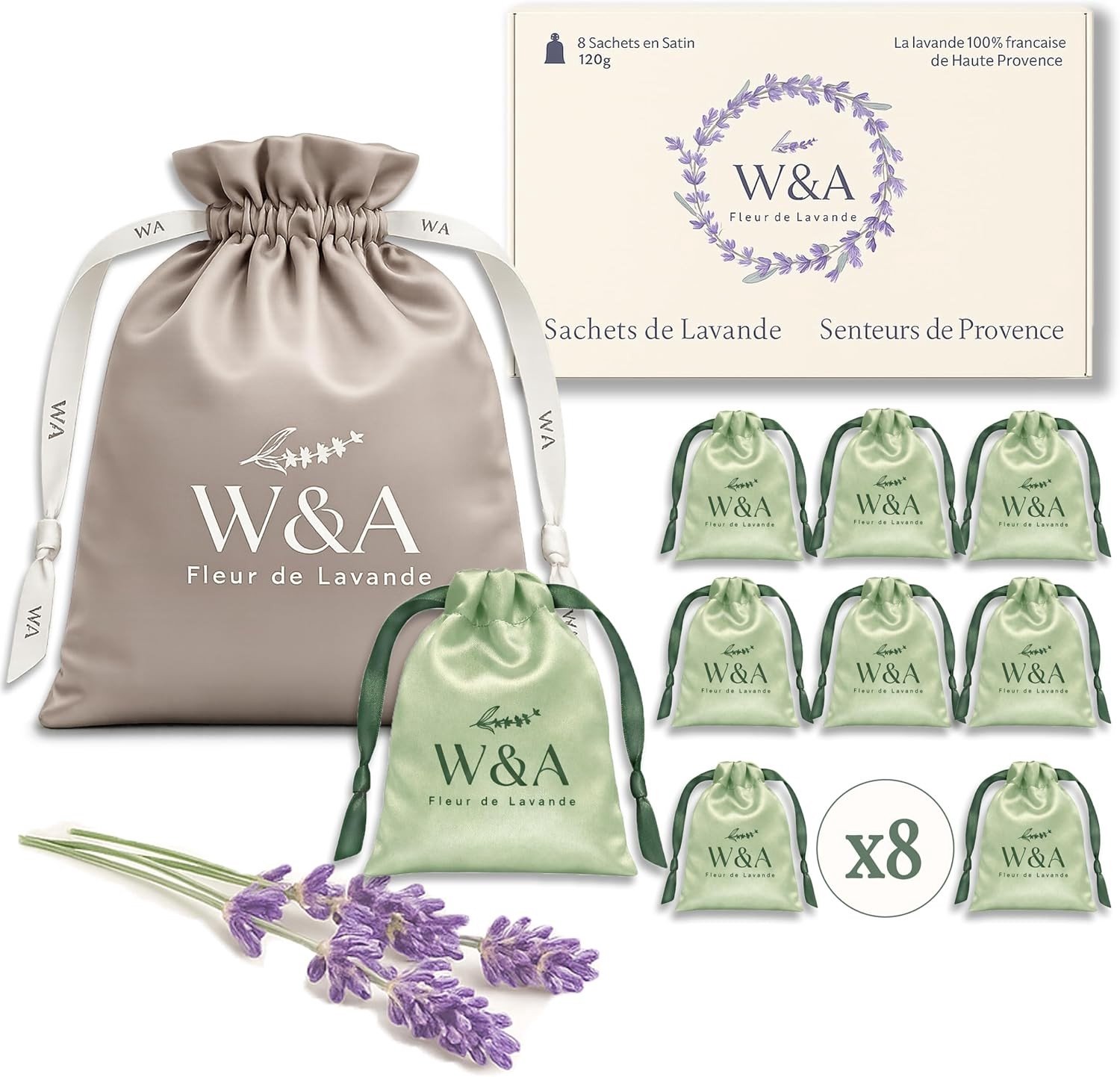 Geurzakjes voor Kast en Kleding - Saliegroen - 120 g - Premium Satijnen Zakjes met Lavendel - Voor Mottenbescherming en Aromatherapie