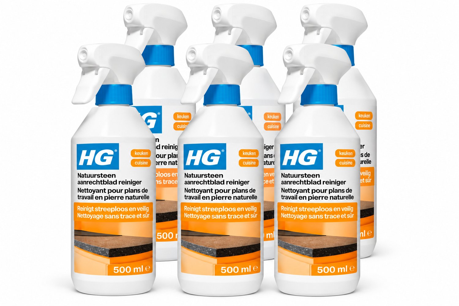 HG Natuursteen Aanrechtbladreiniger 500 ml - Streeploze Reiniger voor Natuursteen 6 x 500 ml