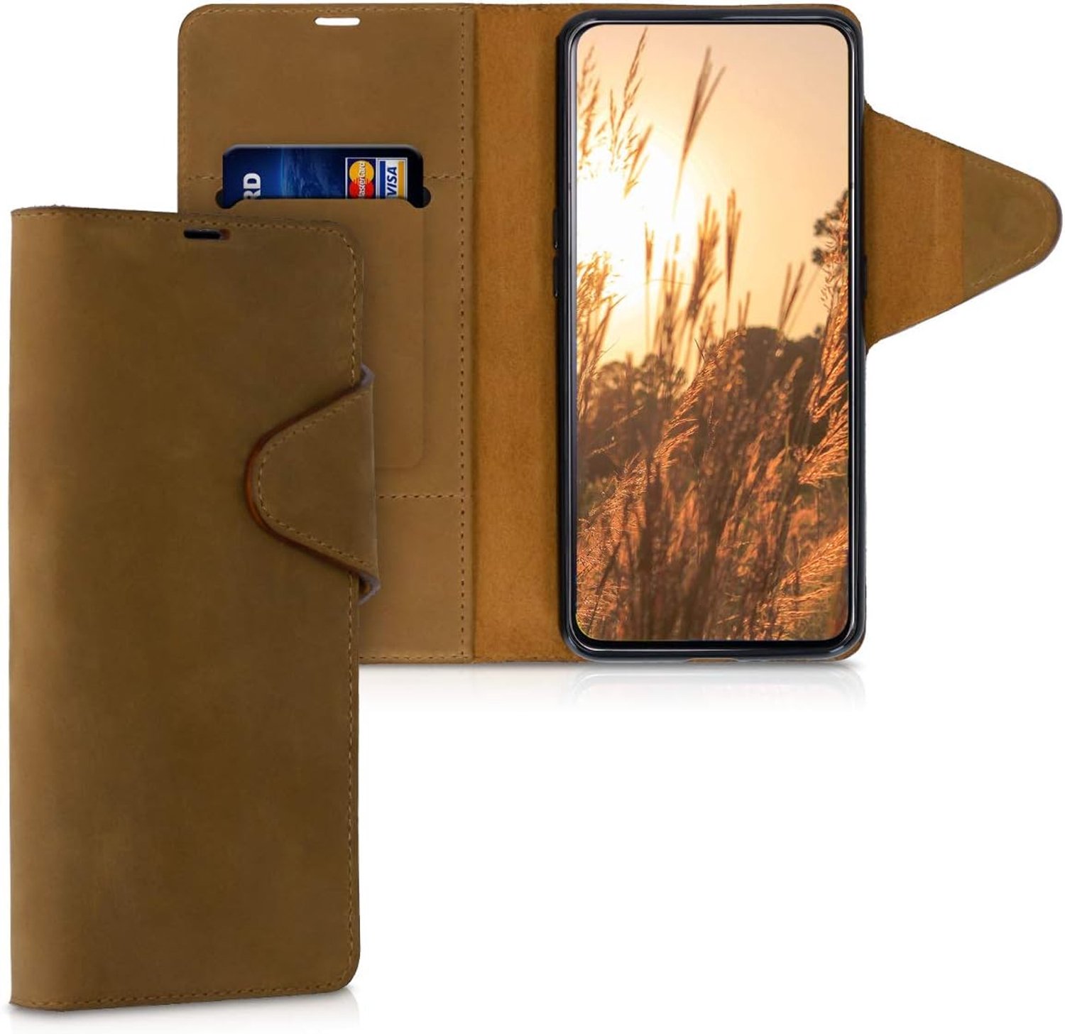 Telefoonhoesje compatibel met Samsung Galaxy A80 - Hoesje met pasjeshouder en standaard - bruin - Wallet case