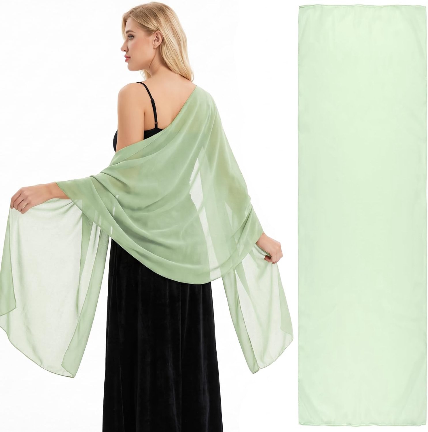 Sjaal en Omslagdoek voor Dames 200x70cm, Lichtgewicht en Transparant Accessoire voor Bruiloftsgasten, Elegante Avondfeest Wrap (Saliegroen)