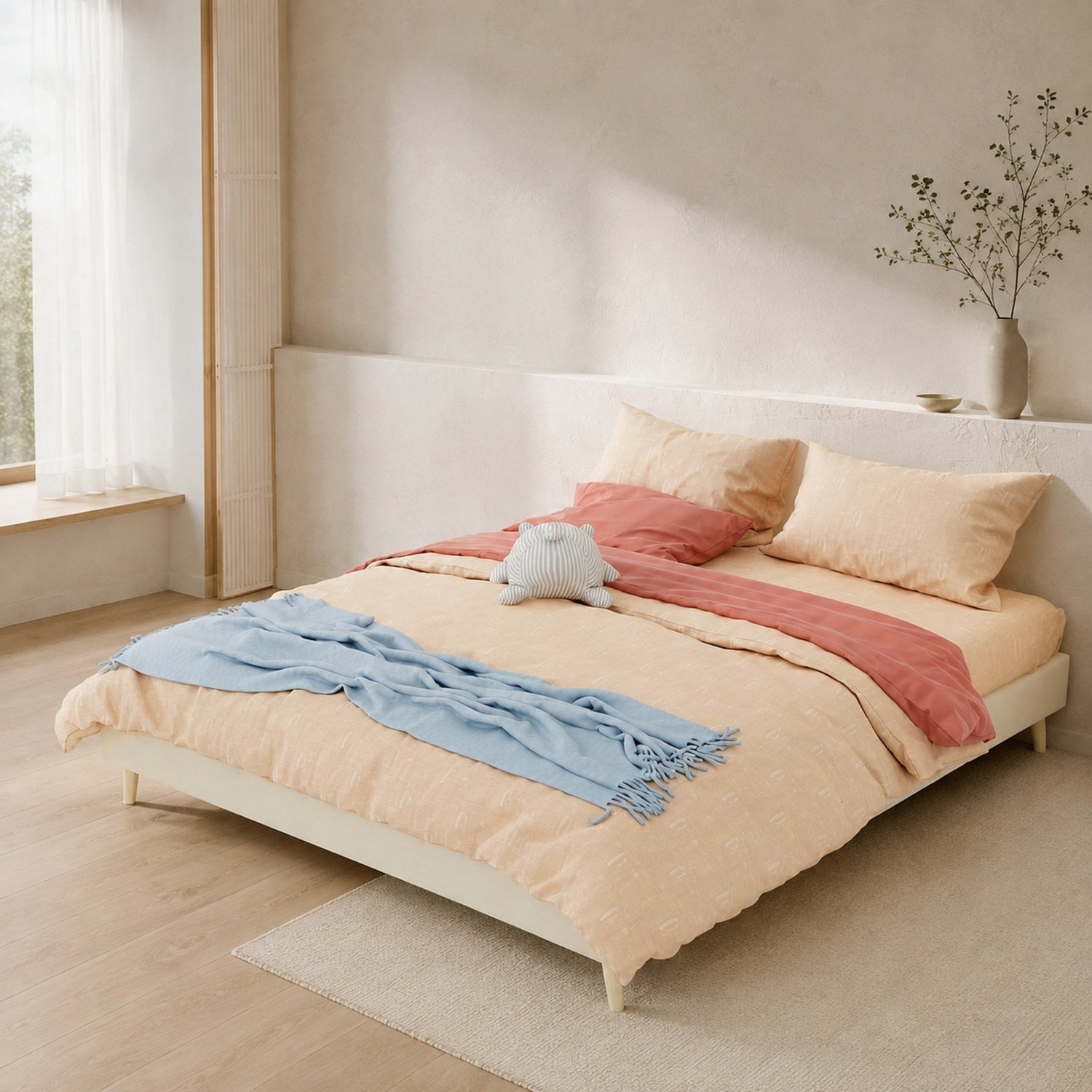 CHICFURN Bedframe 160 x 200 cm - laag platform - beige fluwelen bekleding