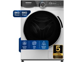 Heinner HWDM-M814IVKA Slanke Was-droogcombinatie - 8 kg Wassen / 6 kg Drogen - 1400 tpm - Stoomfunctie - Energieklasse A/D - Inverter Motor - LED Touch Display - 5 Jaar Garantie - Wit