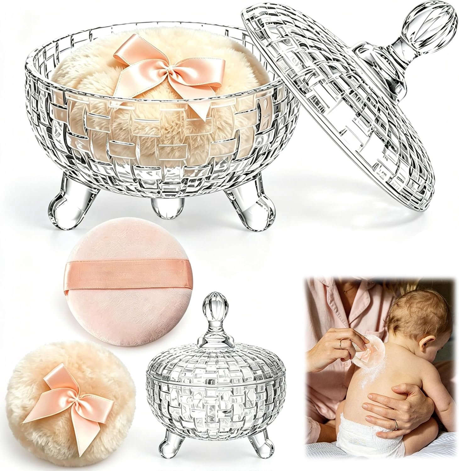 Talkpoeder Case met 2 Poeder Puff | 3 Stuks Groot Baby Poeder Puff Box met poederdons voor lichaamspoeder vrouwen