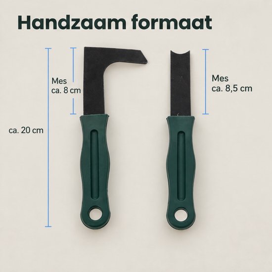 Cheqo® Voegenkrabber Set van 2 - Onkruidkrabber - Voegenmes - Onkruidmes - Onkruidsteker - Onkruidschraper - Onkruid en Mos Verwijderen Tussen Tegels - Onkruidverwijderaar - Voegenschraper - Tegelritser - Tuingereedschap - Donkergroen — afbeelding 5