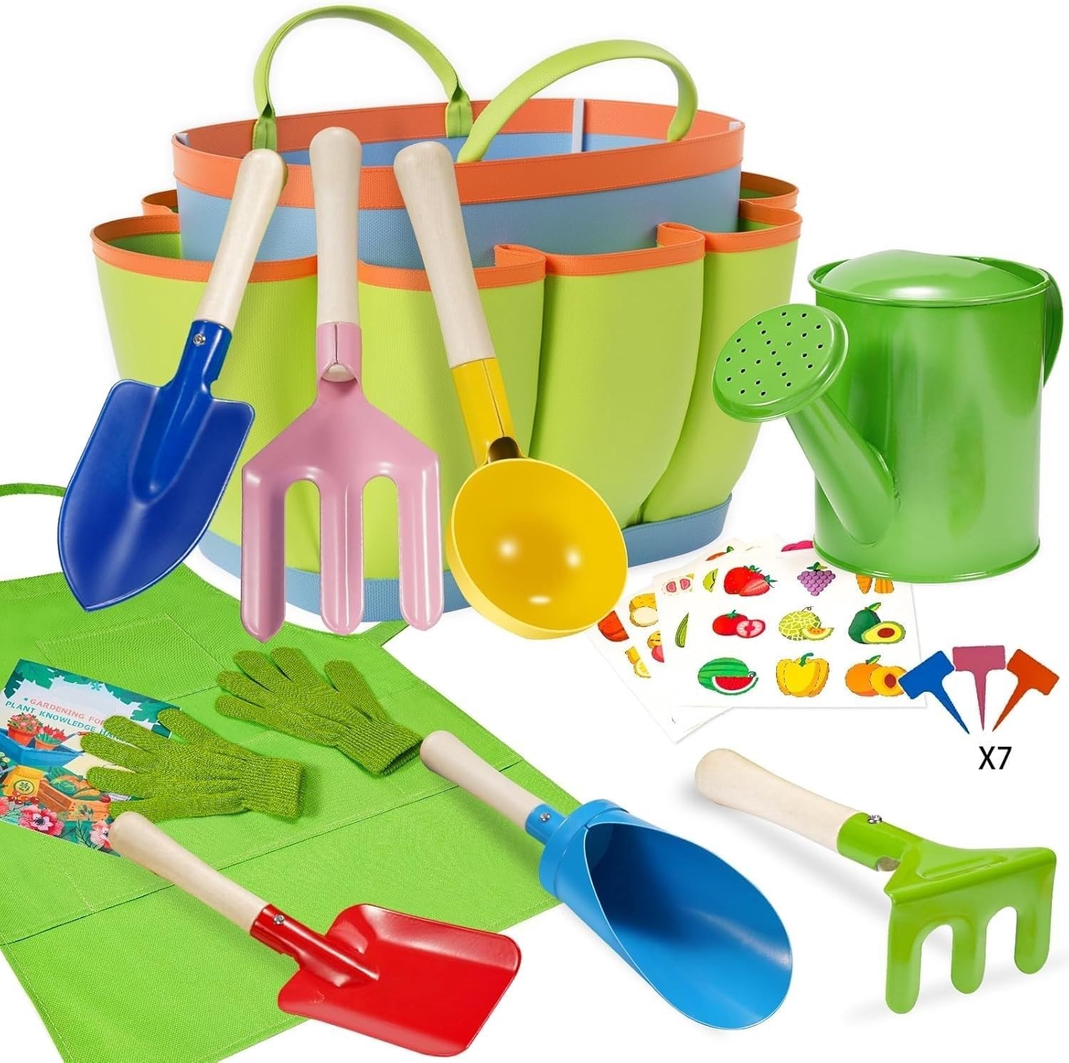 12-delige Tuingereedschapset voor Kinderen met Schep, Hark, Gieter, Handschoenen en Schort voor Buitenactiviteiten in de Tuin