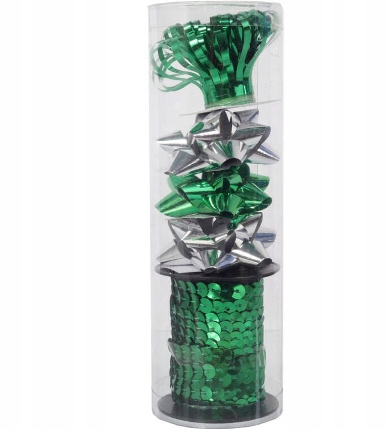 Cadeauverpakking Set: Groen-Zilveren Paillettenlint & Rozetten