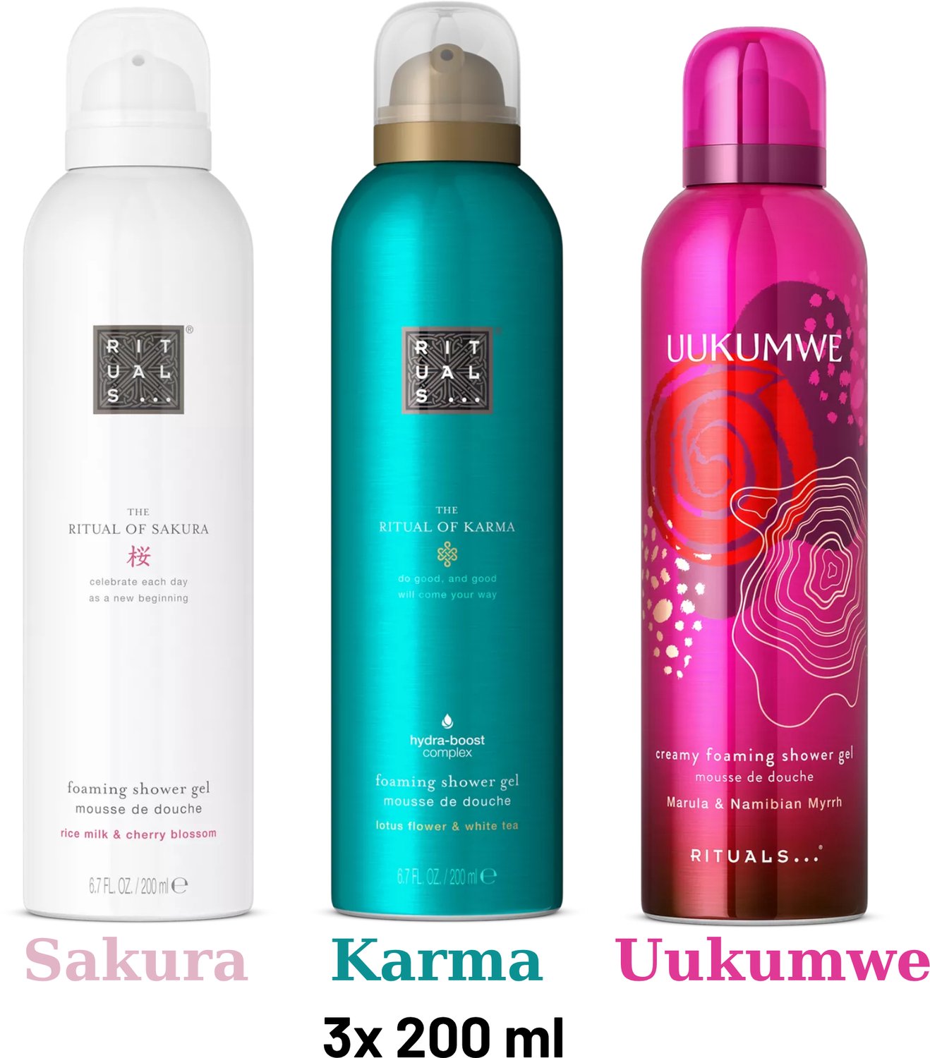 Rituals - Shower Gel Value Pack - Uukumwe 200 ml + Sakura 200 ml + Karma 200 ml - Douchegel - Shower Foam