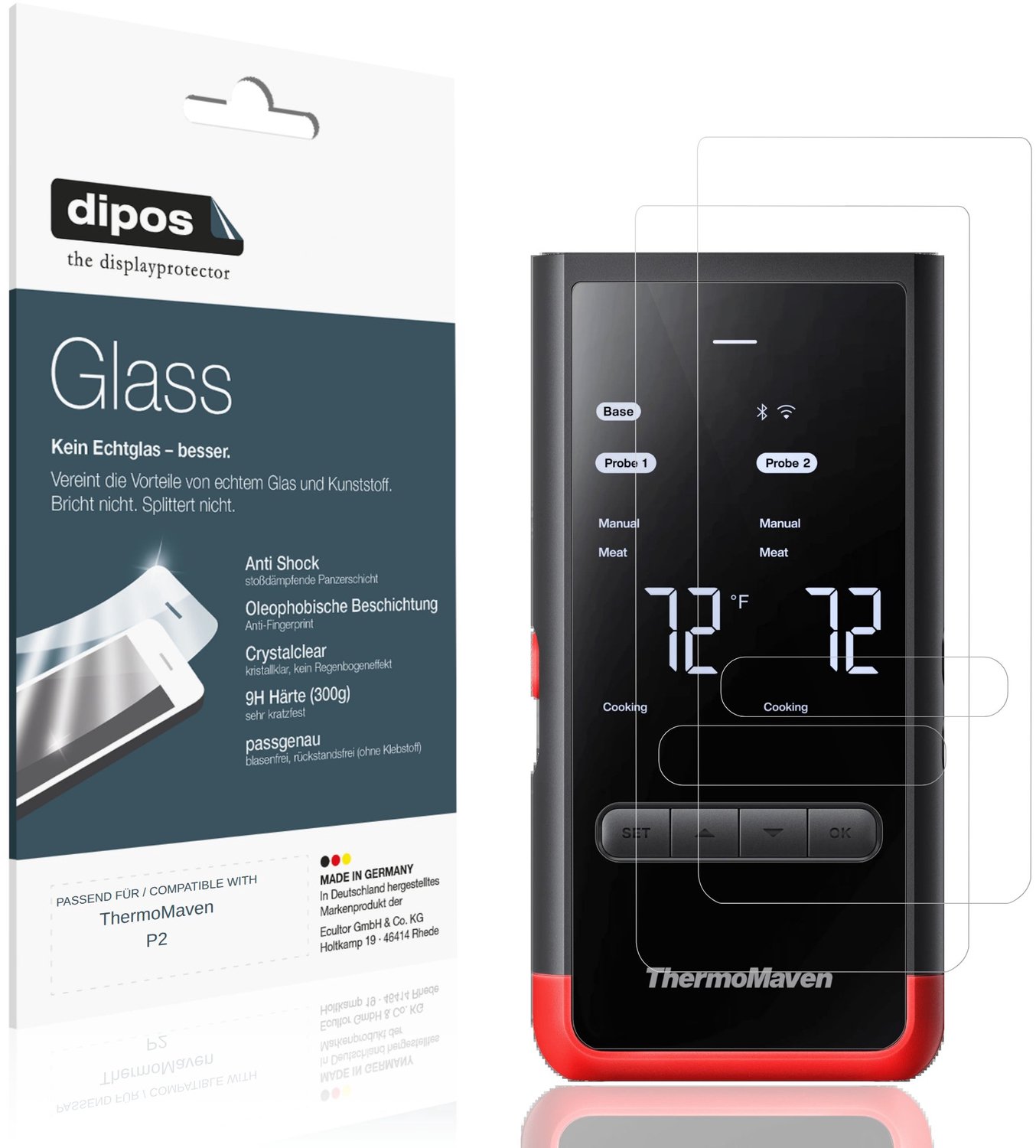dipos – 2x Pantserfolie geschikt voor ThermoMaven P2 | 9H Screenprotector