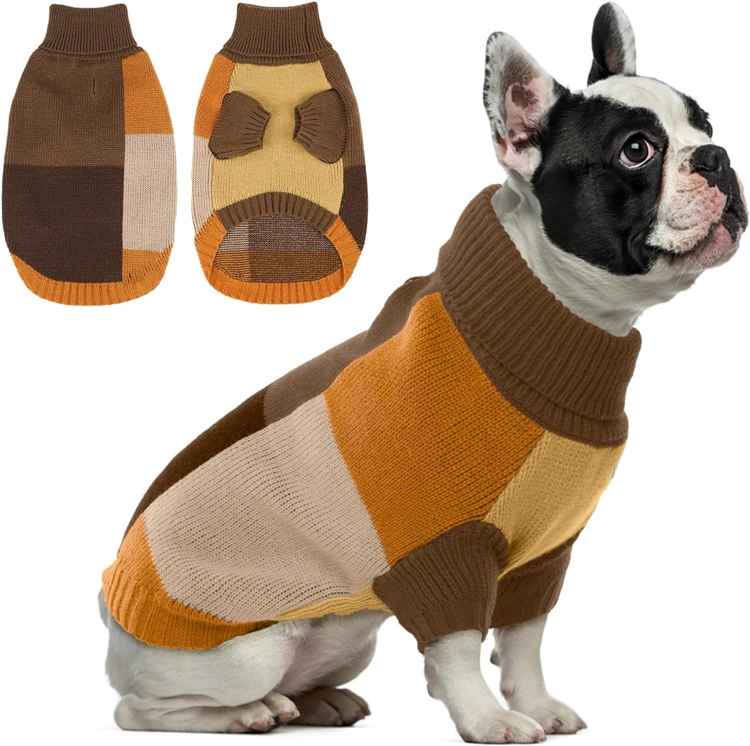 Hondentrui voor winter met harnasgat | warme hondentrui met harnasgat voor wandelingen | Zachte rekbare rolkraag huisdierkleding voor middelgrote honden | Franse buldog, cocker-spanie, herfstmix, L