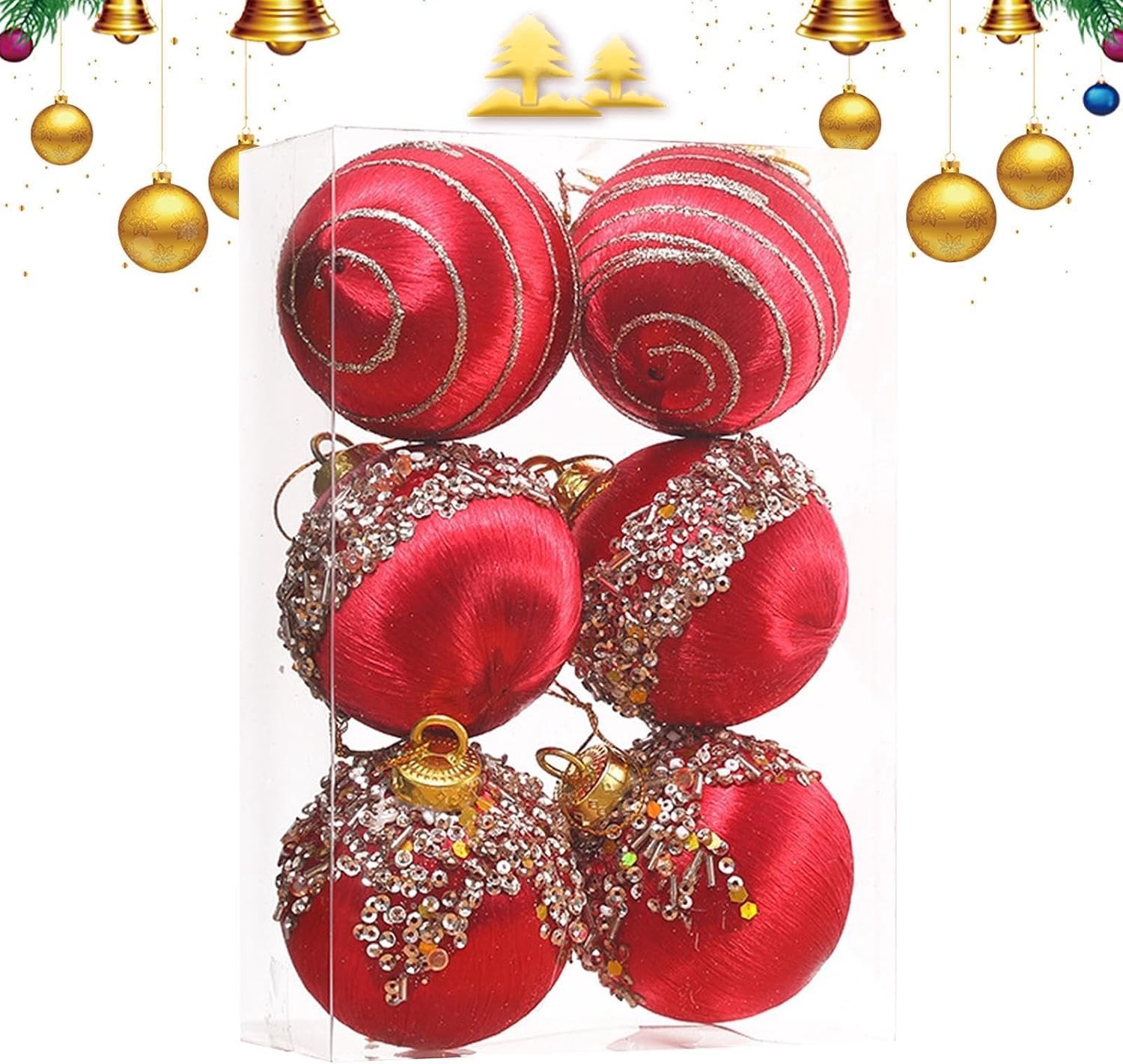 Kerstboomversieringsbal,Onbreekbare Kerstbalversieringen Set van 6 fluwelen