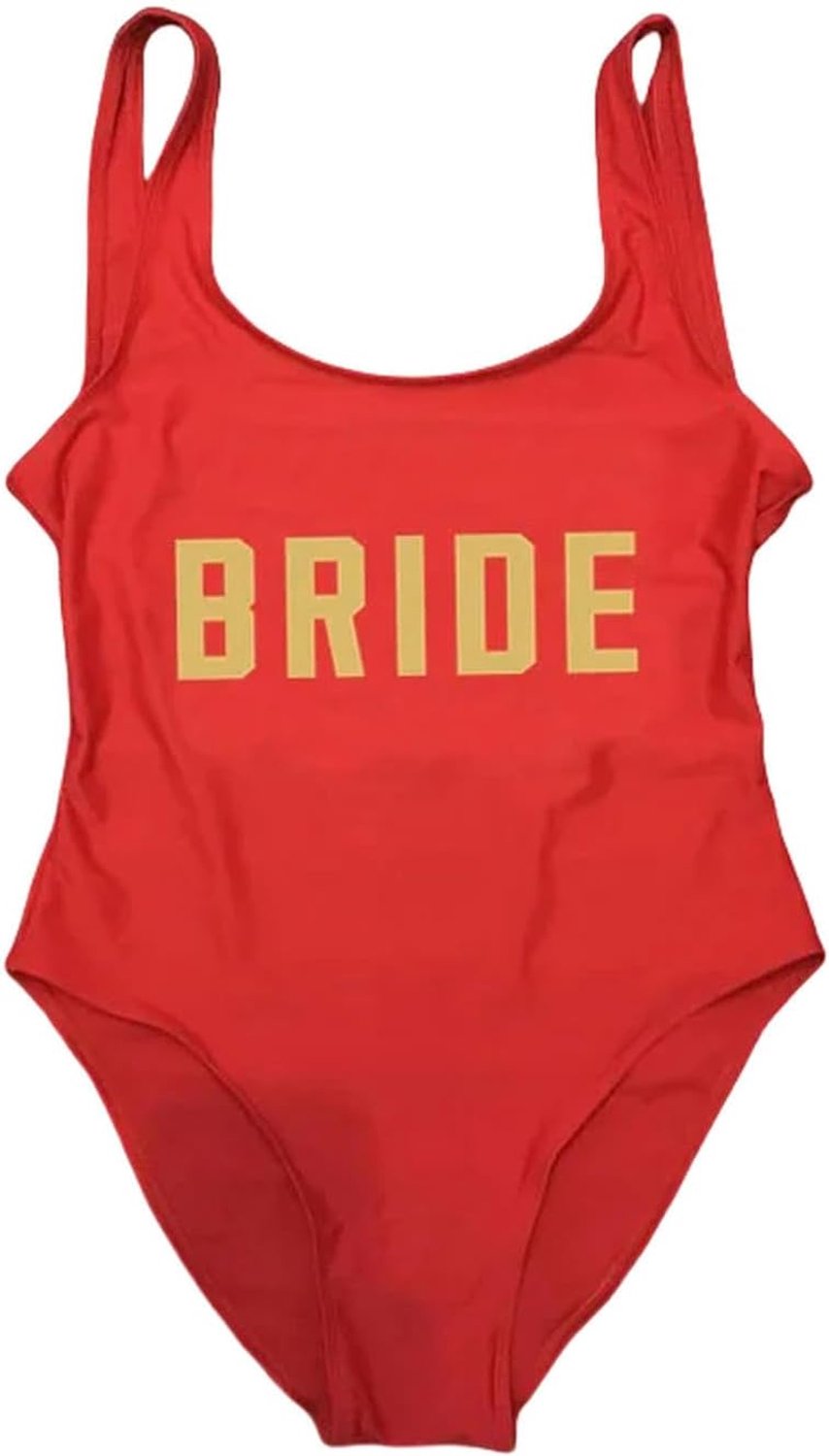 Bikini Bride Print One Piece Swimsuit For Women Bathing Suit Female Lining Bikini Wedding Party Backless Beach