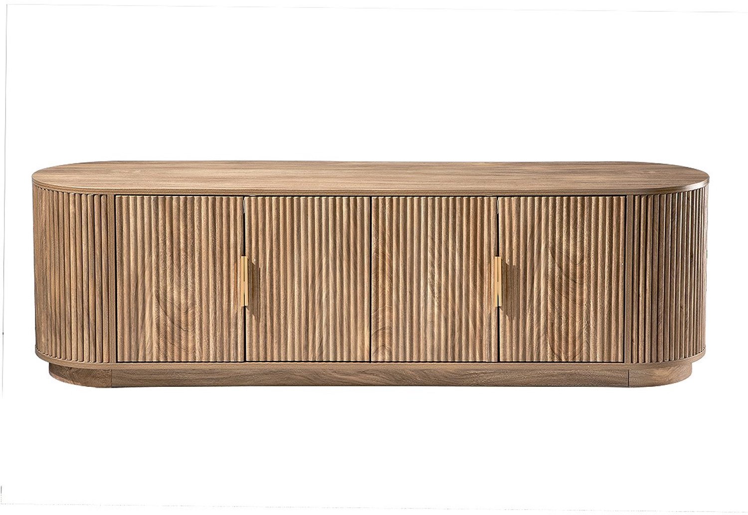 CALICOSY - TV-meubel 4 deuren in eikenlook en fronten met afgeronde latten B160 cm - ACHILLE