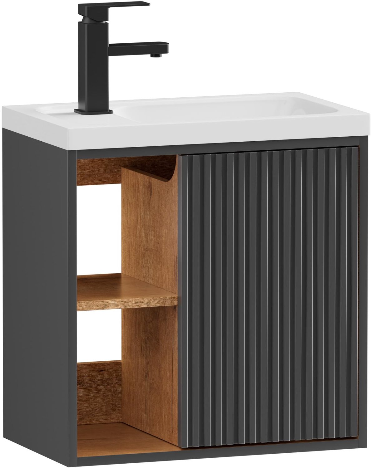 UEV wandgemonteerde wastafel met badmeubel, kleine wastafel, donkergrijs