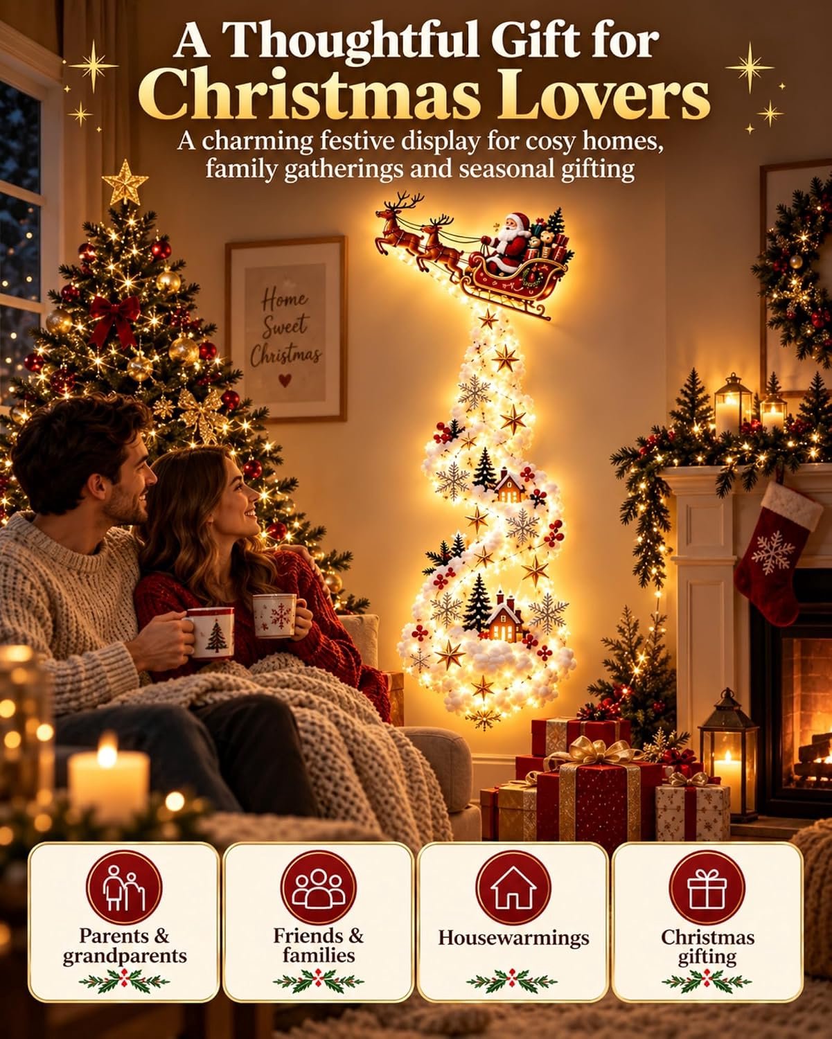 Wandlamp - Kerstversiering - Led Lights - Kerstthema - De Kerstman - Feestelijke sfeer - Verlichting - Lampjes Slinger - Led Lights - Geschikt voor kerstdiners, familiebijeenkomsten en feestjes tijdens de feestdagen - Verrassingscadeau - rood – foto 3