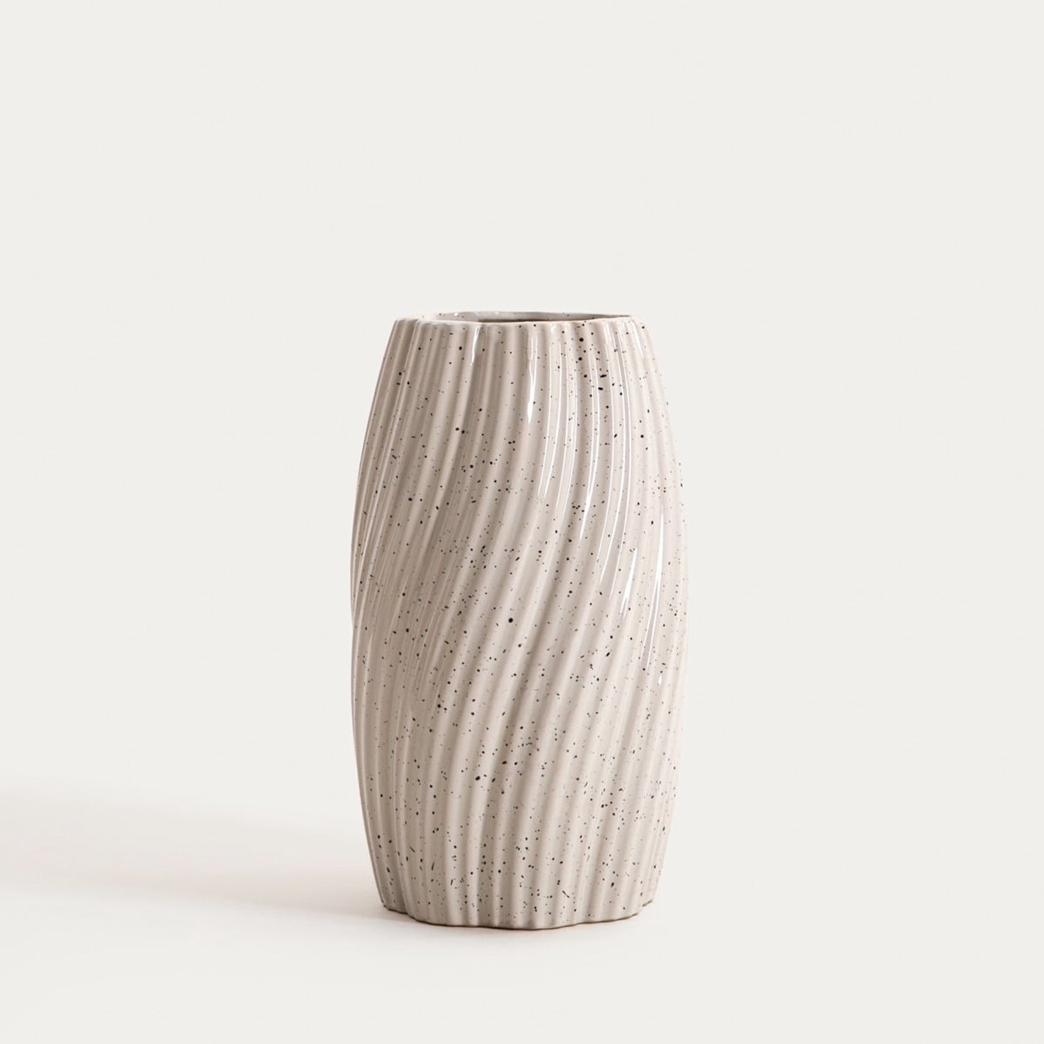 Homla Wazon - Ceramiczny zakręcony w drobne kropeczki - 14x14x24,5 cm Beige
